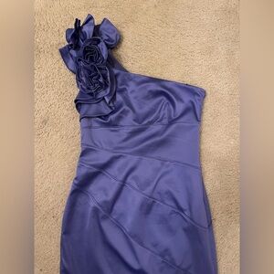 Jessica Simpson purple satiny flowered one shoulder dress, size 8